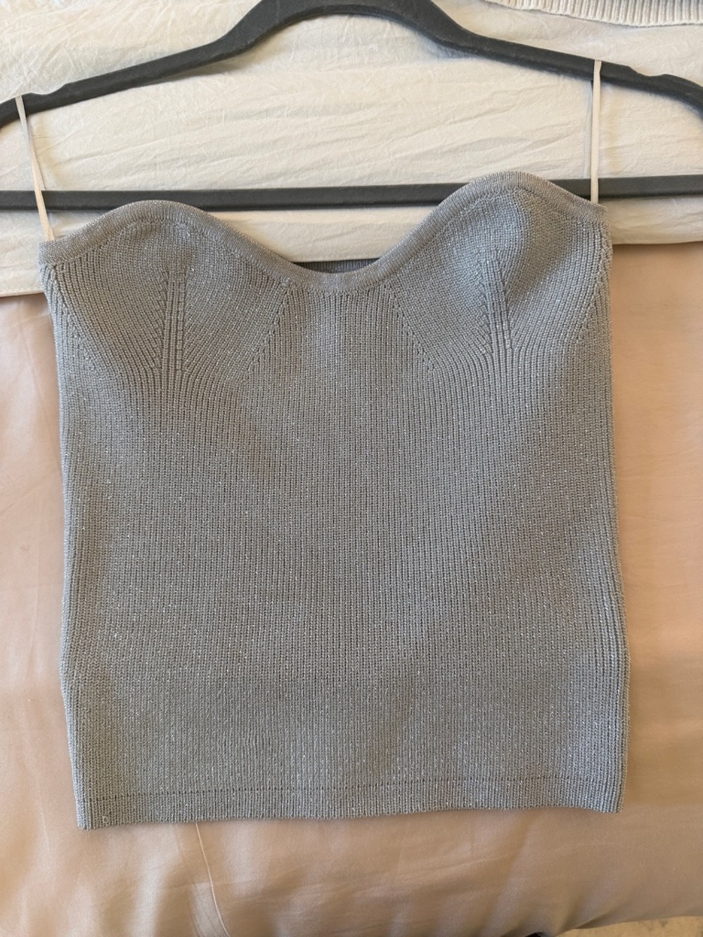 Strapless Knit Sweetheart Sparkly Tank - Gray